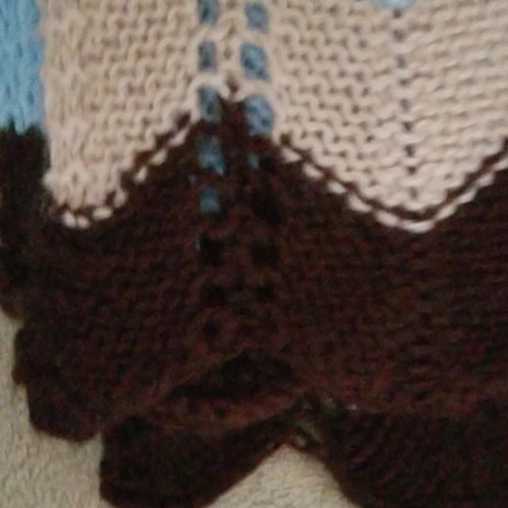 Handknit Chevron Brown/Beige/Powder-Blue  Blanket